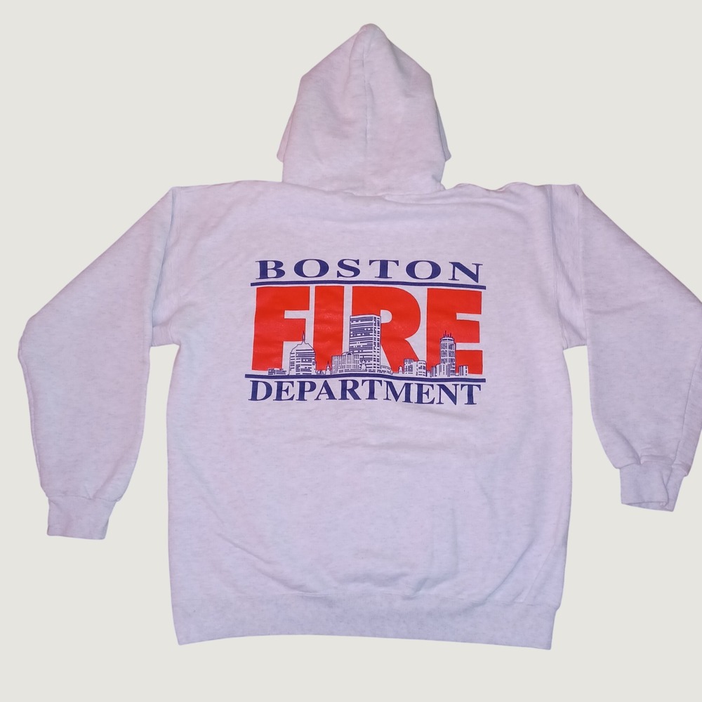 Hanes Hoodie Mens M Gray Boston Fire Department Skyline Graphic Vintage